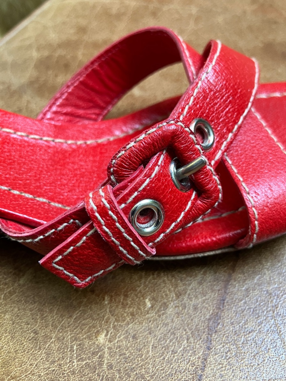 Prada Red Low Wedge Sandals Y2k, 90's, Vintage Womens EU 37.5 - Picture 10 of 16